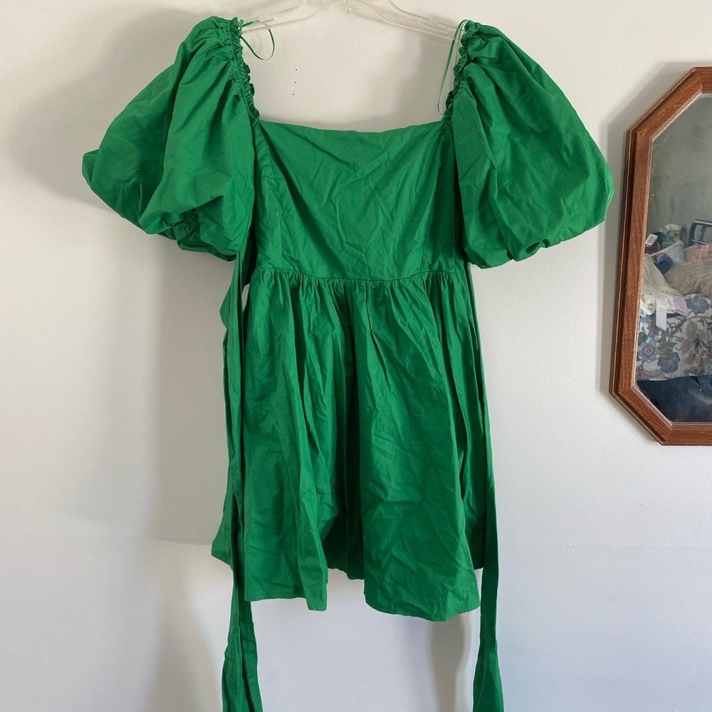 Sweet Lemon Green Puff Sleeve Babydoll Mini Dress Plus 1XL SLD1671-P‎ NWT